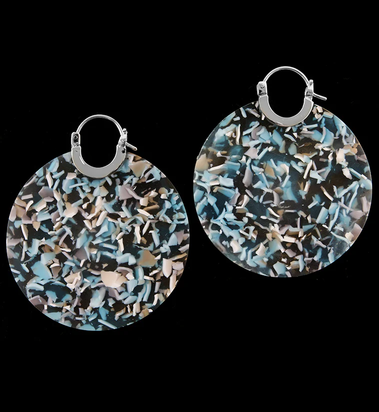 14G Blue Freckle Acetate Disk Earrings