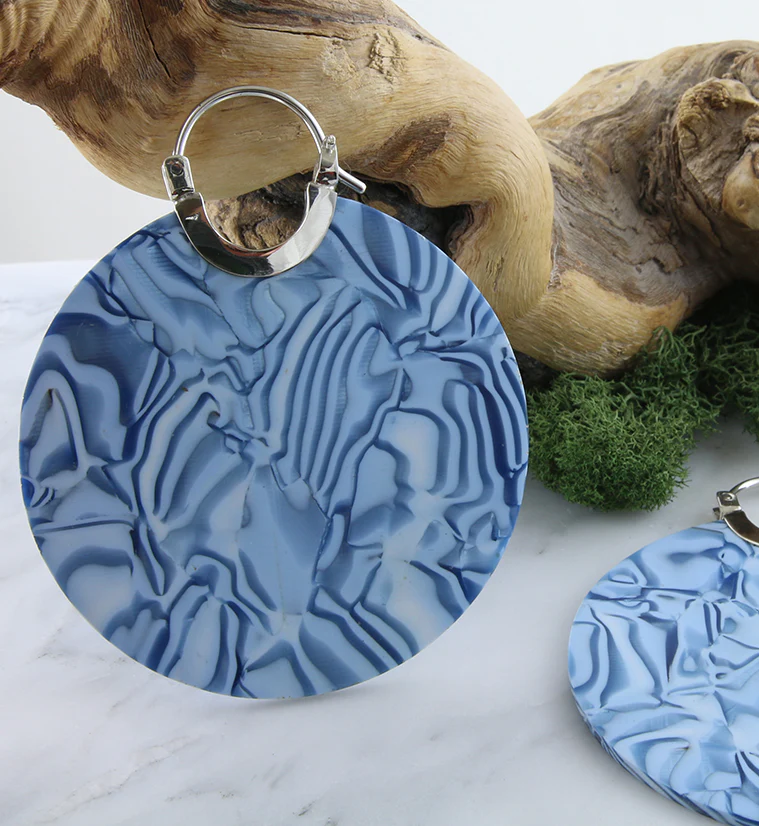 14G Blue Schizo Acetate Disk Earrings - Image 3