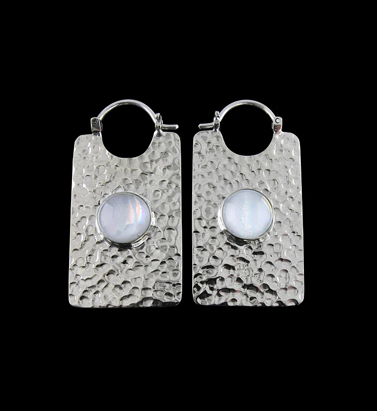 14G Lateral Iridescent Dichroic Glass White Brass Hangers - Earrings