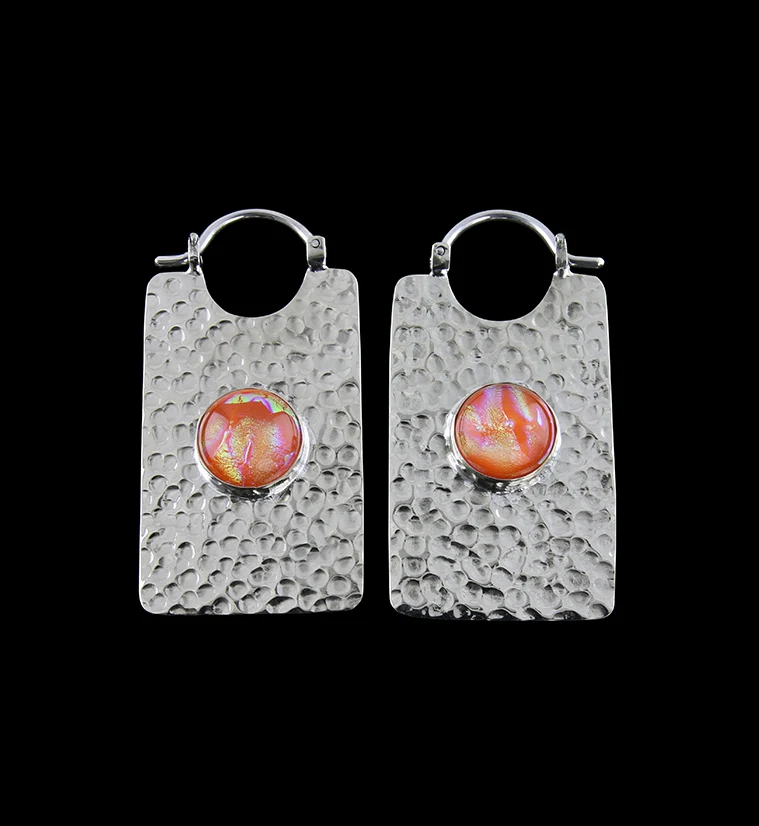 14G Lateral Sunset Dichroic Glass White Brass Hangers - Earrings