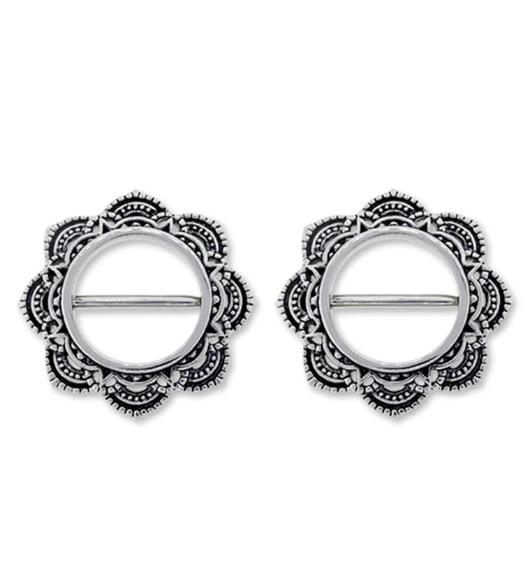 14G Mandala Stainless Steel Nipple Clicker Ring
