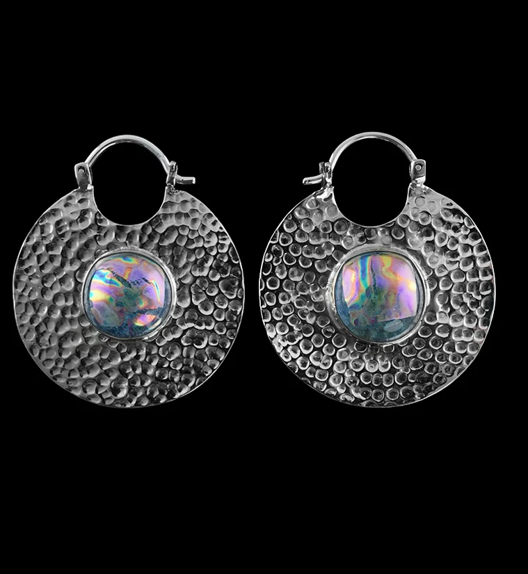 14G Mini Disk Dichroic Glass White Brass Hangers