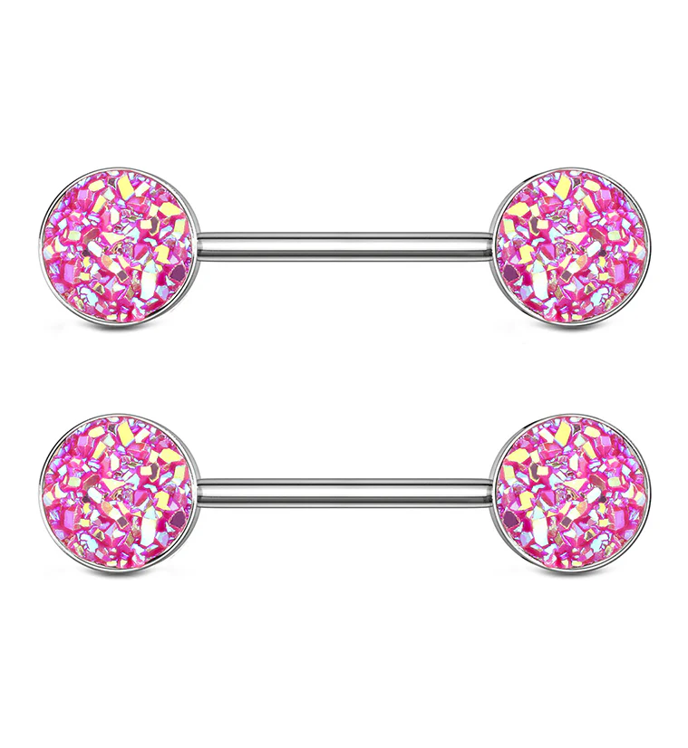 14G Pink Druzy Nipple Ring Barbell