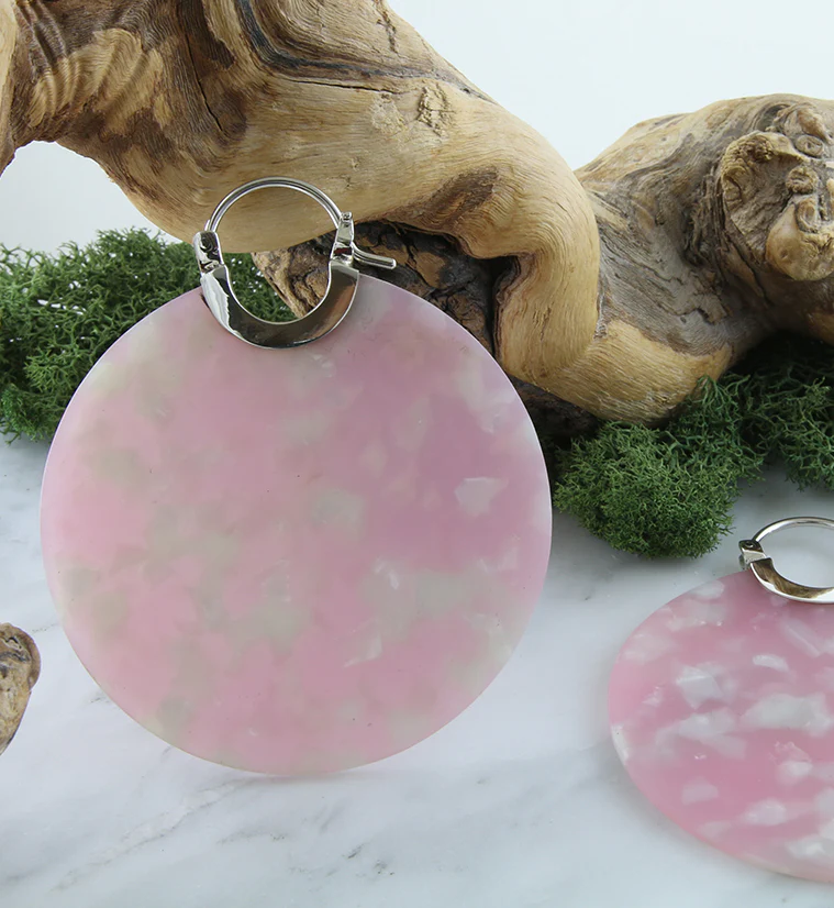 14G Pink Fructose Acetate Disk Earrings - Image 2