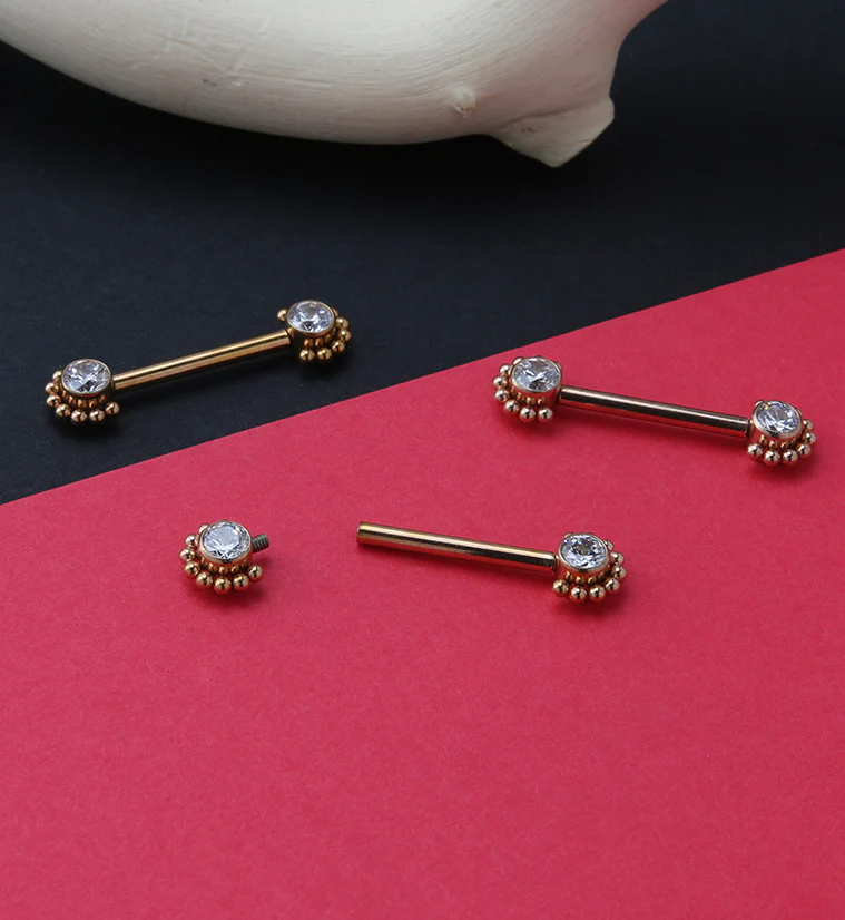 14G Rose Gold PVD Encirc Double CZ Titanium Nipple Ring Barbell - Image 2