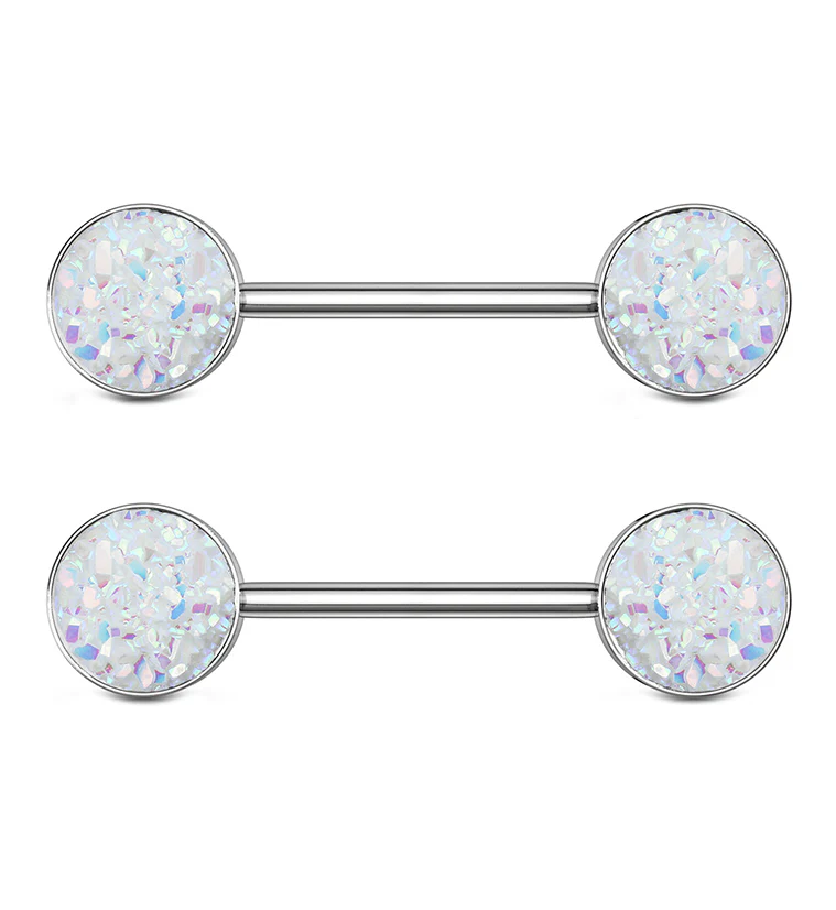 14G Rose Gold PVD White Druzy Nipple Ring Barbell - Image 2