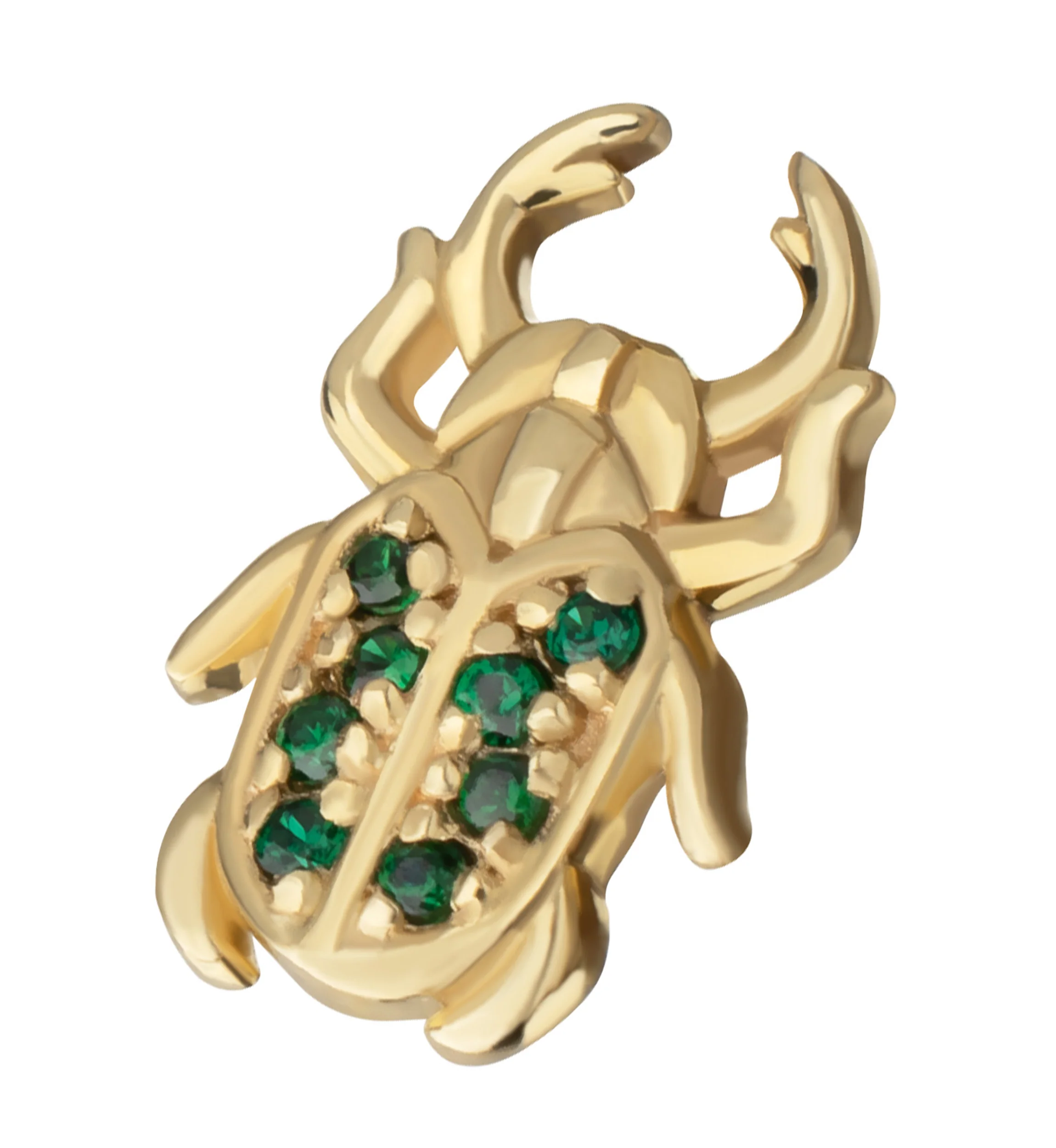 14kt Gold Beetle Emerald CZ Threadless Top - Image 2