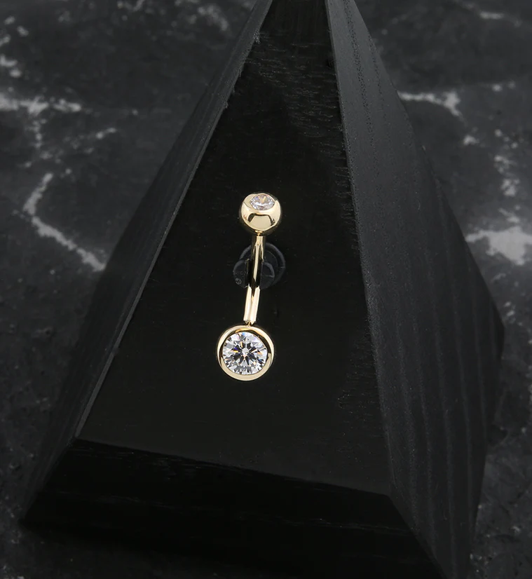 14kt Gold Bezel Clear CZ Belly Button Ring - Image 2