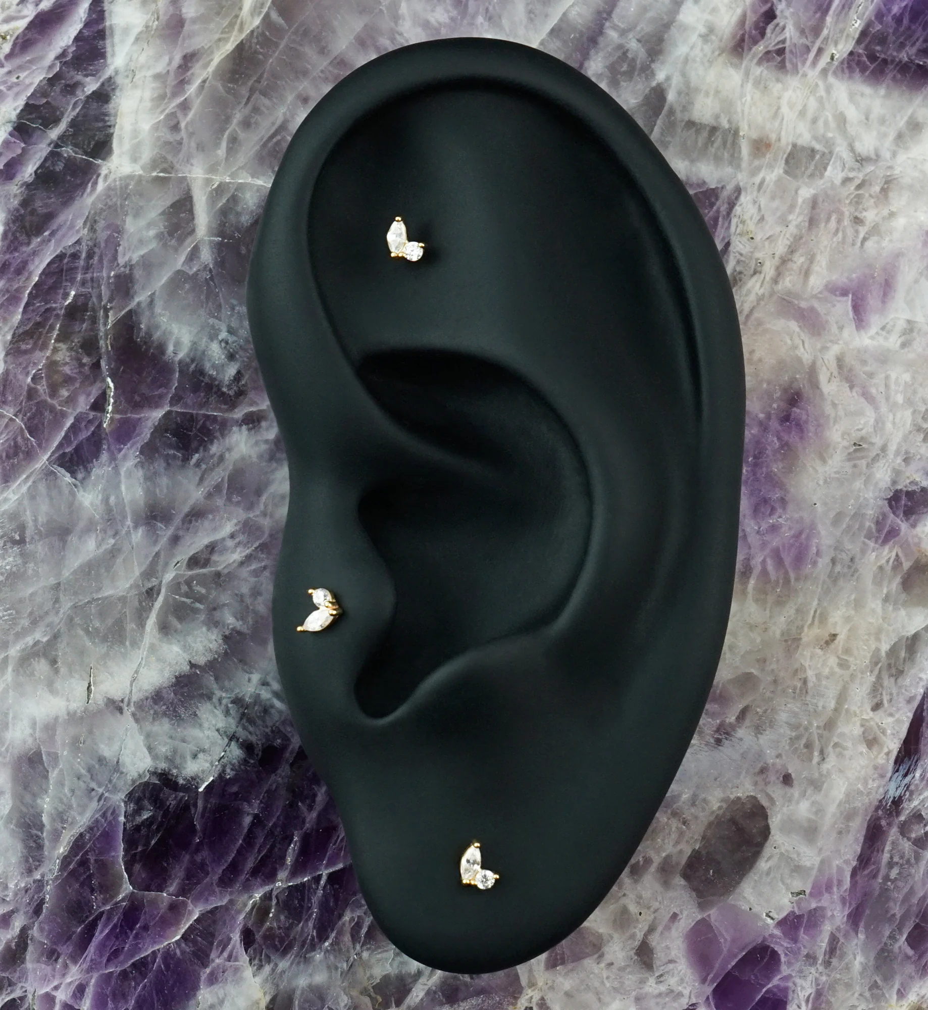 14kt Gold Budding Clear CZ Threadless Top - Image 2