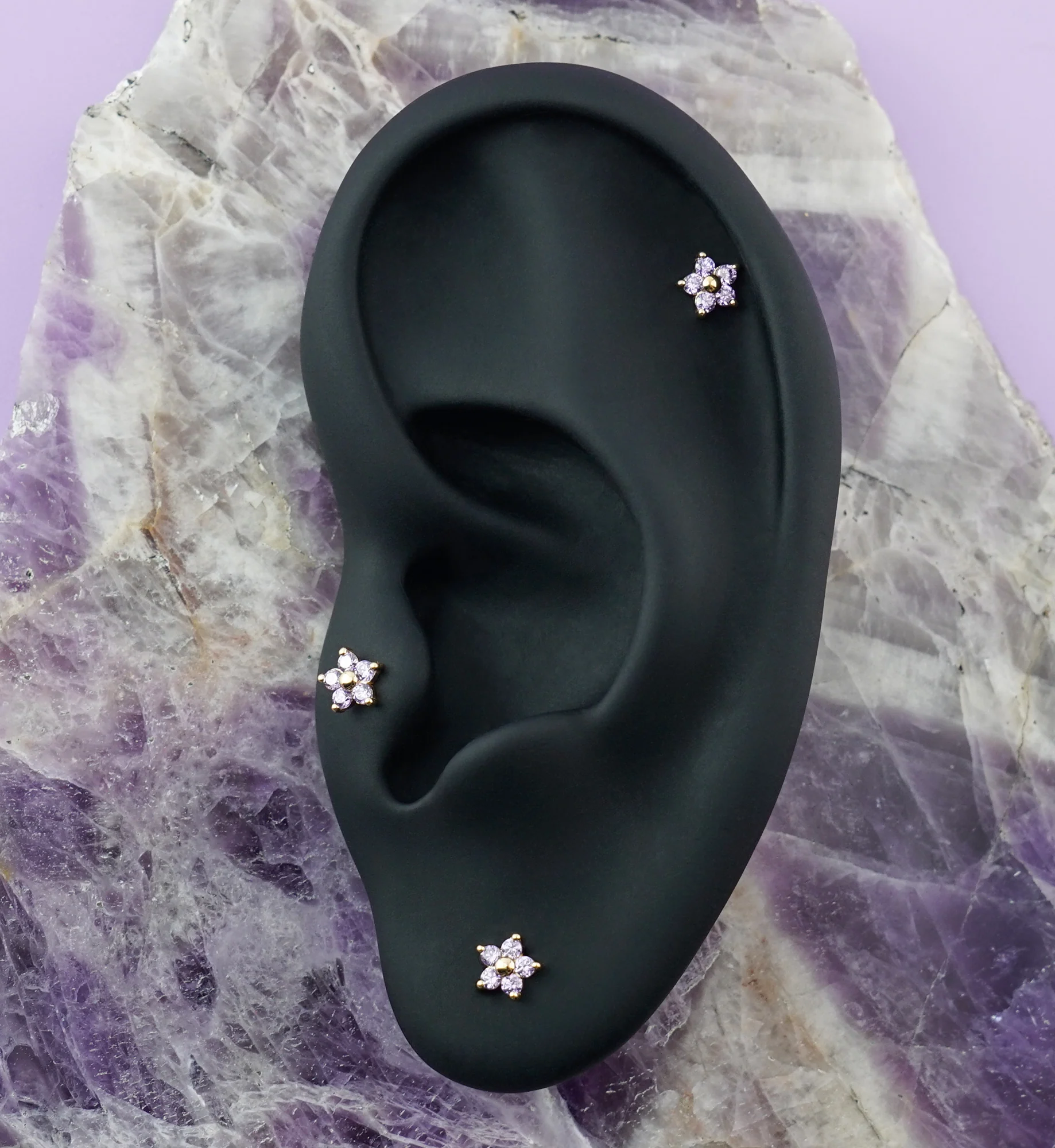 14kt Gold Daisy Amethyst CZ Threadless Top - Image 2