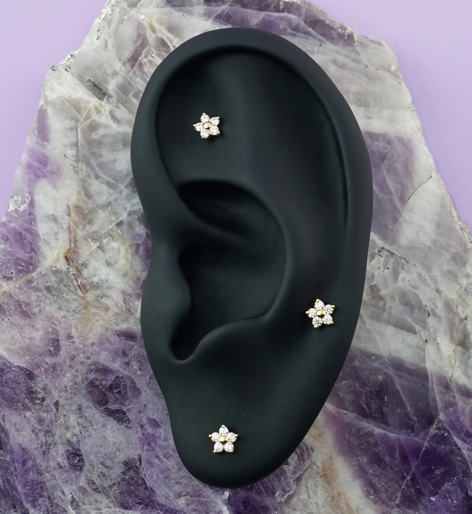 14kt Gold Daisy Clear CZ Threadless Top - Image 2