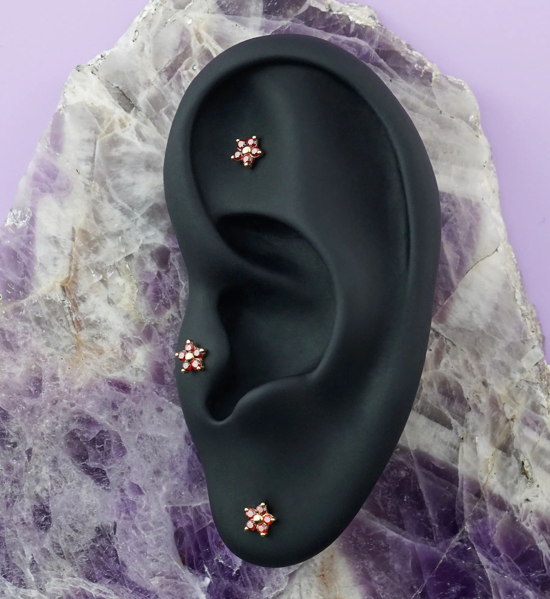 14kt Gold Daisy Garnet CZ Threadless Top - Image 2
