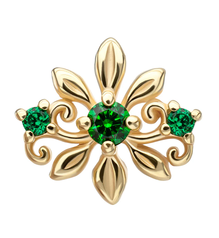 14kt Gold Damask Emerald CZ Threadless Top