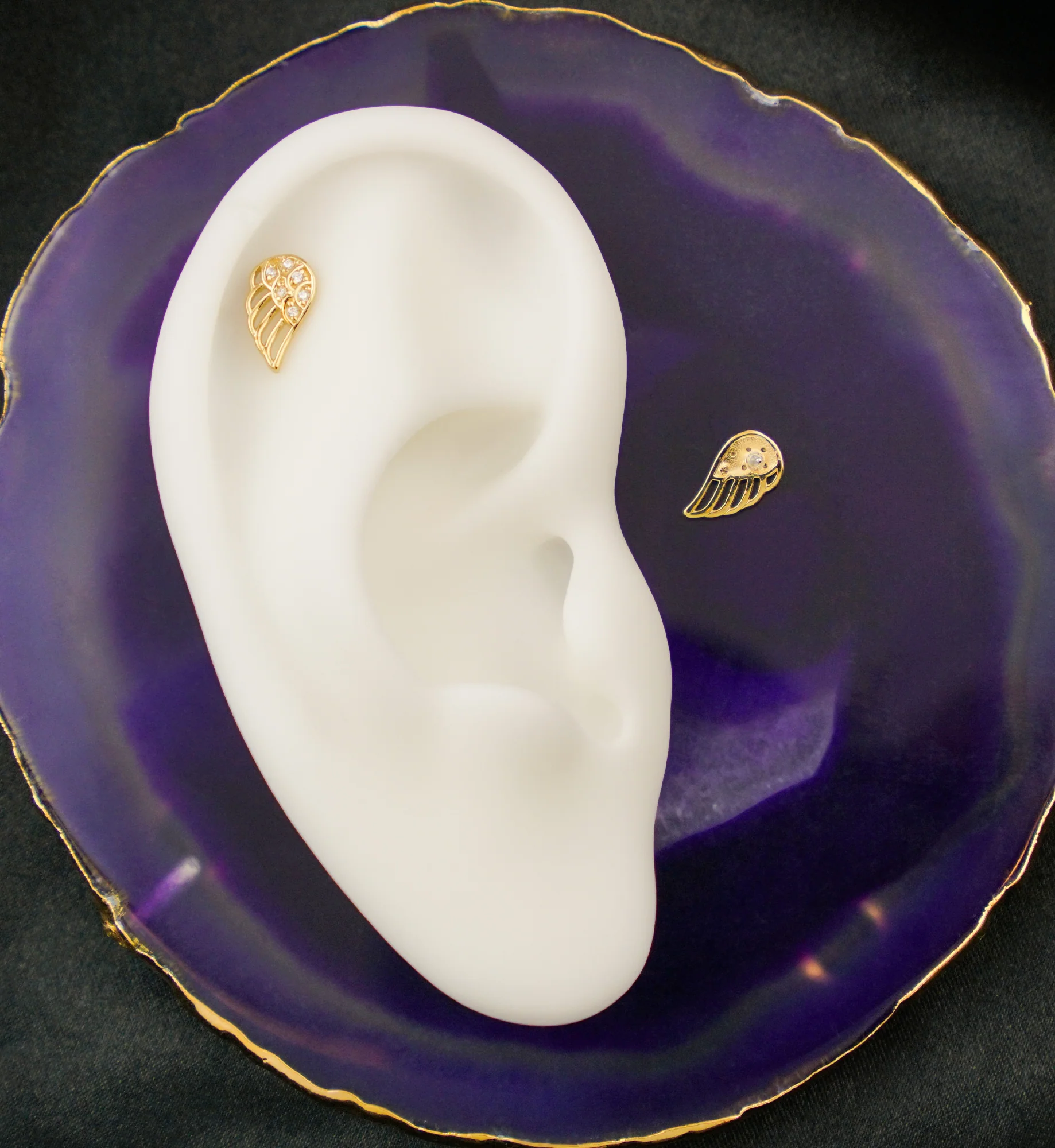 14kt Gold Divine Wing Clear CZ Threadless Top (Right Ear) - Image 2