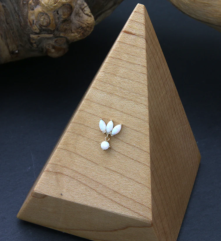 14kt Gold Empress Dangle White Opalite Threadless Top - Image 2