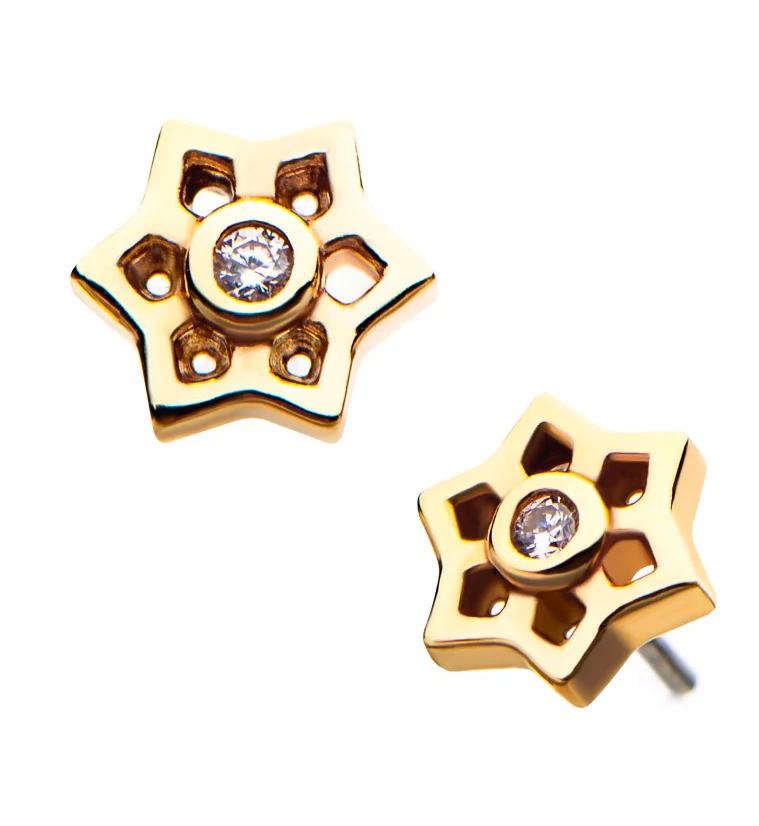 14kt Gold Flower Channel CZ Threadless Top
