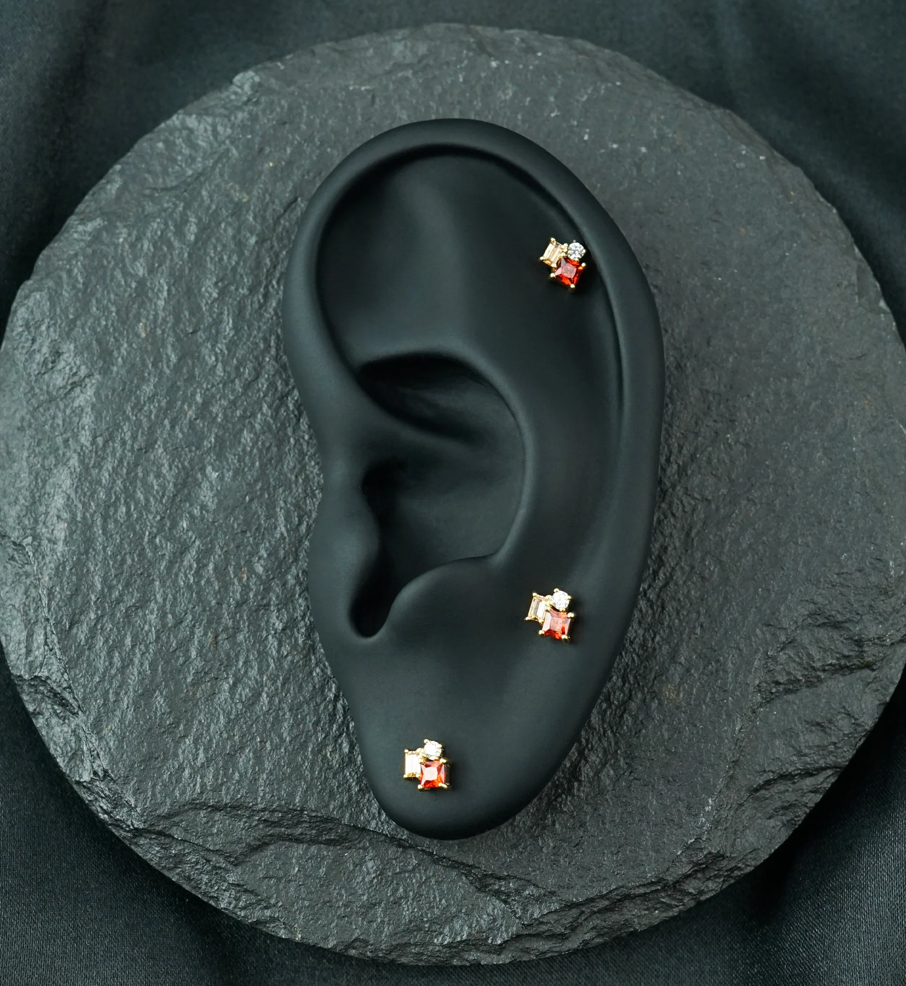 14kt Gold Garnet and Champagne CZ Amalgam Threadless Top - Image 2