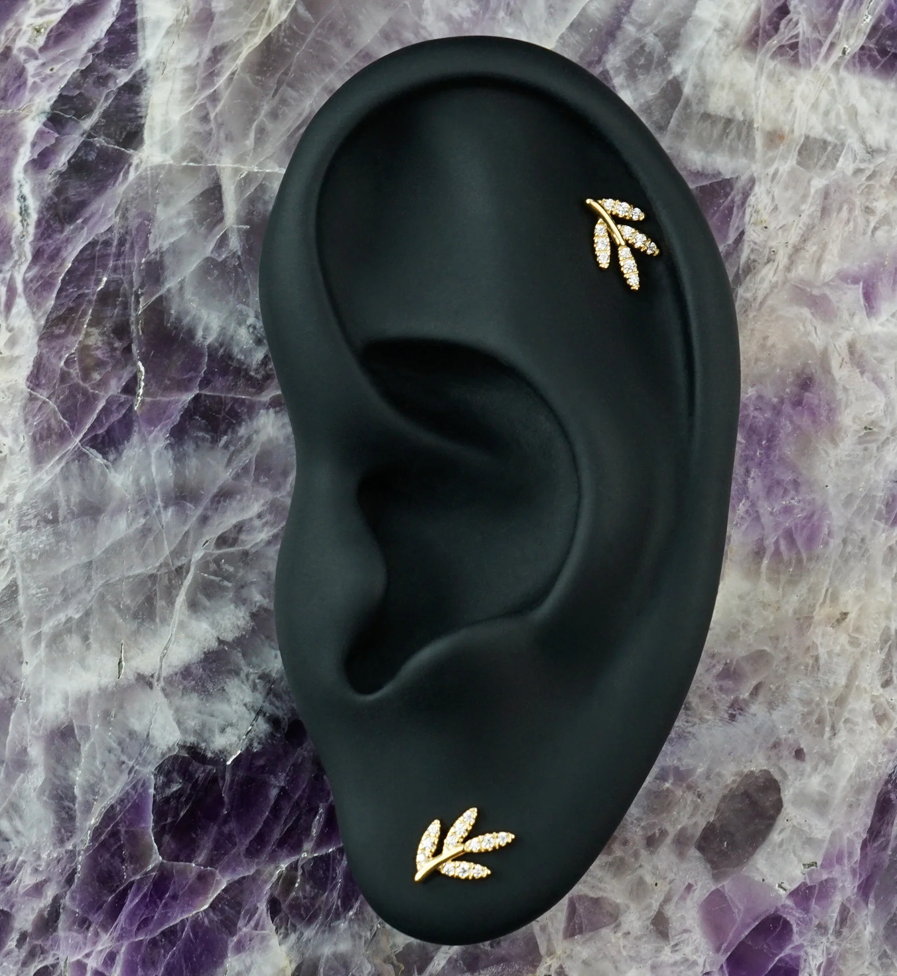 14kt Gold Gilded Branch Clear CZ Threadless Top - Image 2