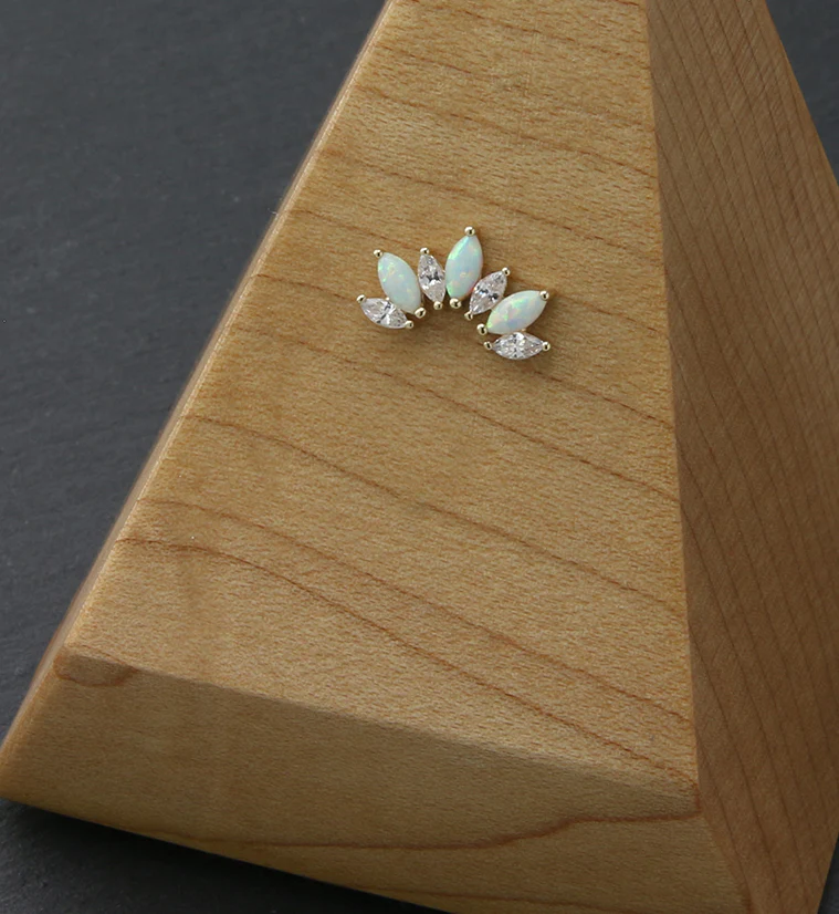 14kt Gold Half Crown White Opalite Clear CZ Threadless Top - Image 2