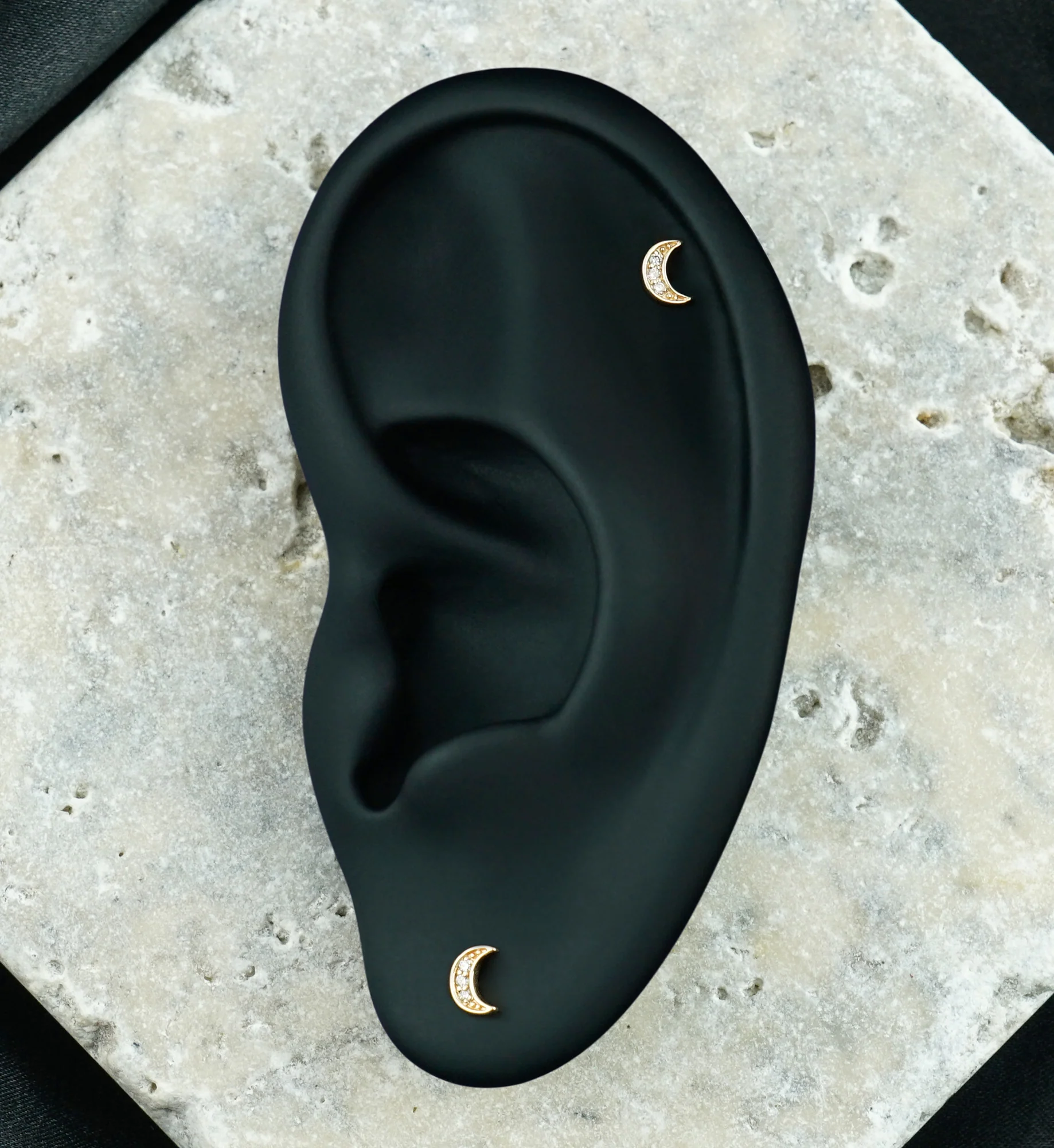 14kt Gold Half Moon Lab Grown Diamond Threadless Top - Image 2