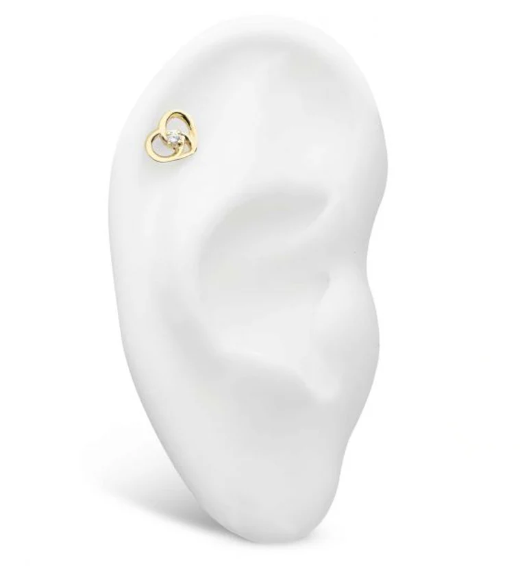 14kt Gold Heart Twist Clear CZ Threadless Top - Image 3