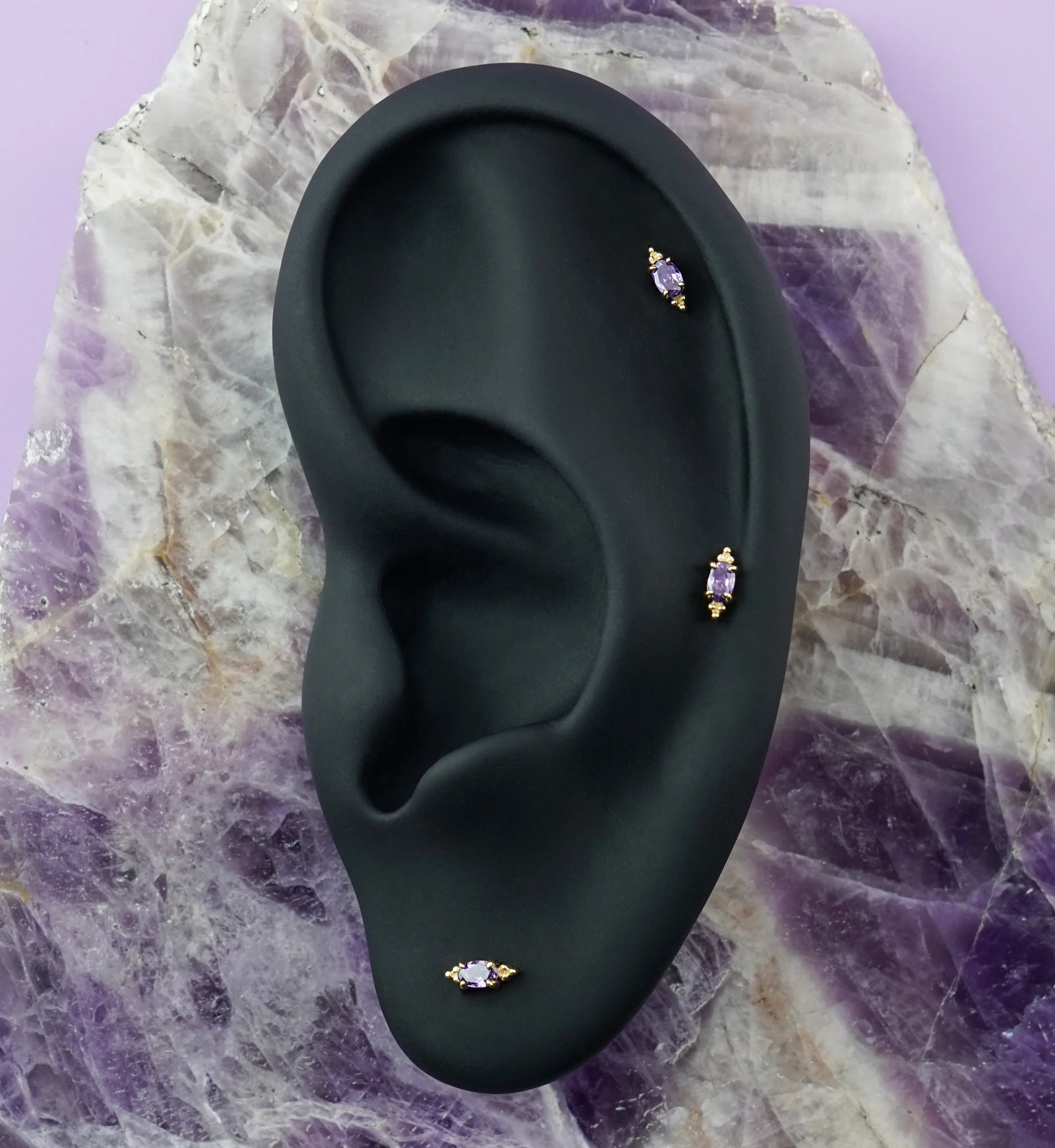 14kt Gold Heirloom Amethyst CZ Threadless Top - Image 2