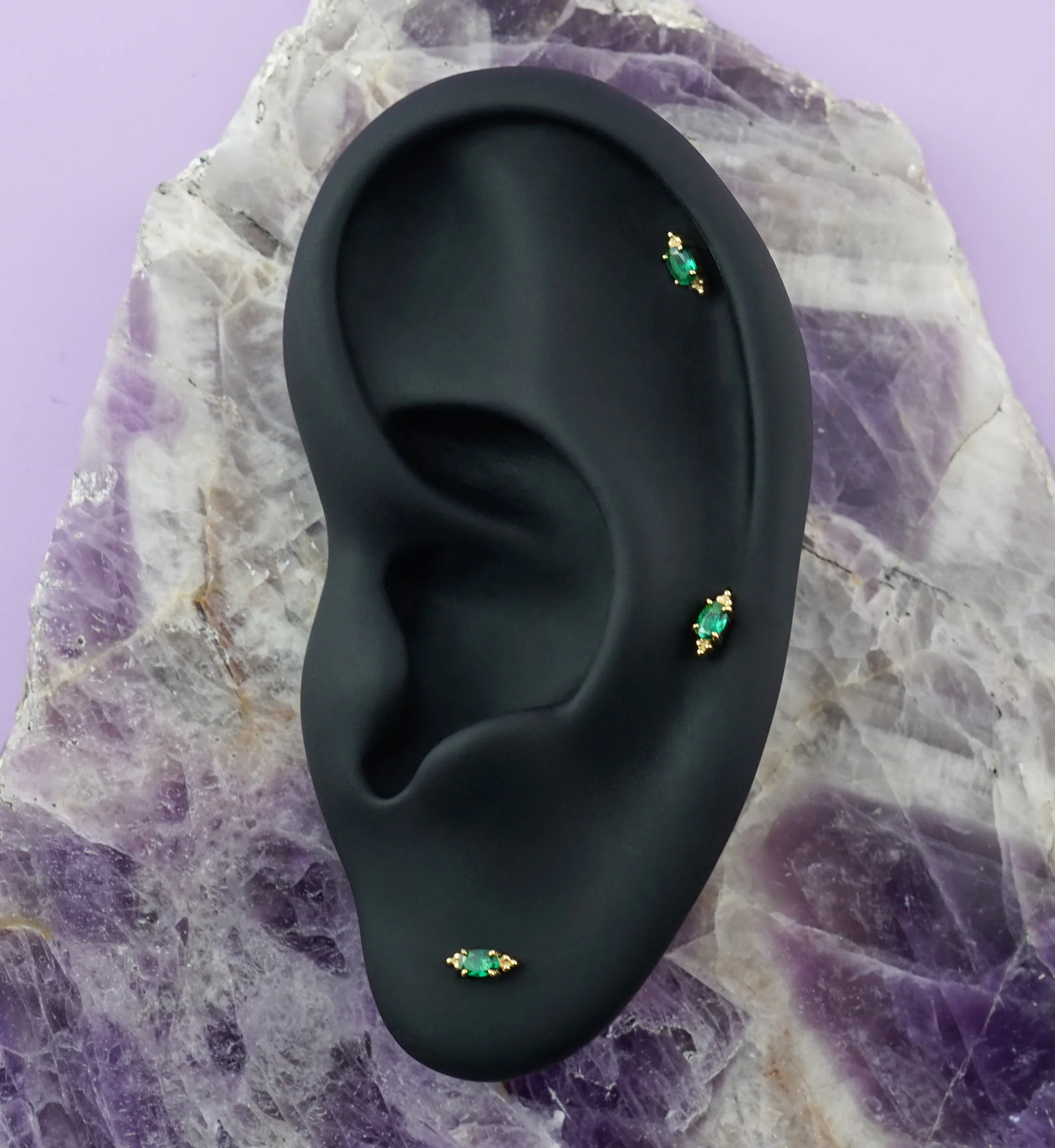 14kt Gold Heirloom Emerald CZ Threadless Top - Image 2