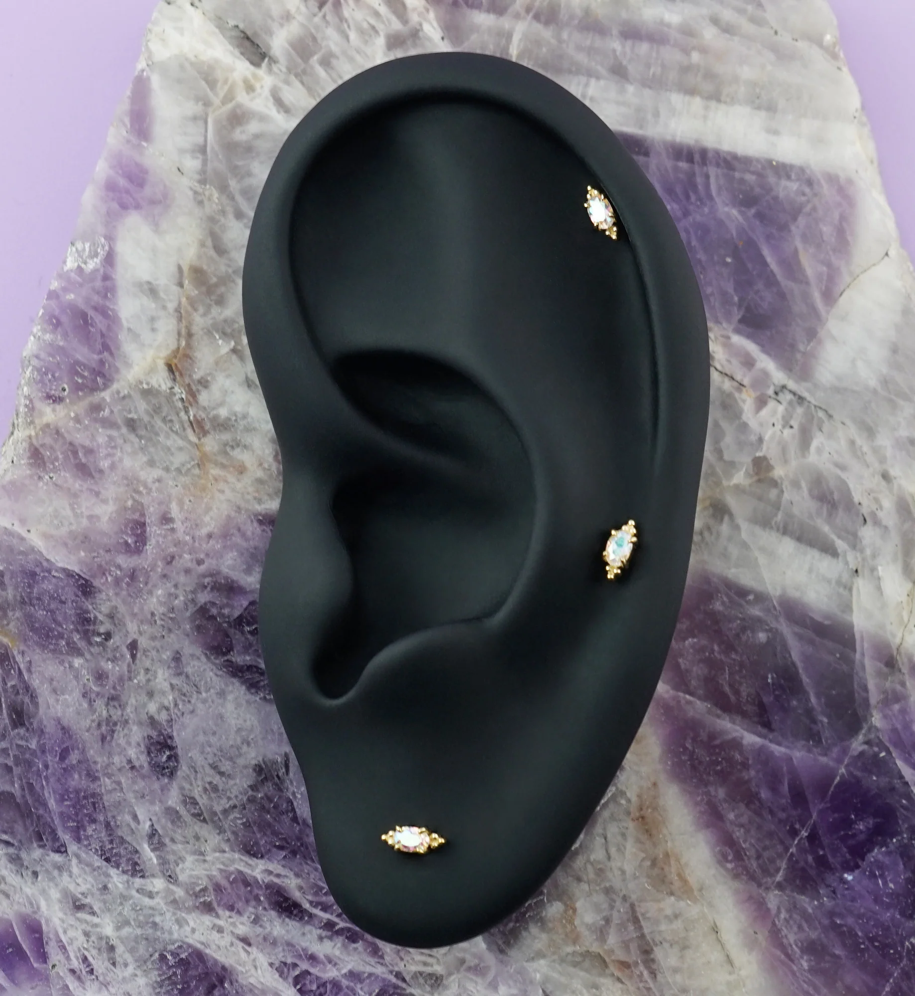 14kt Gold Heirloom Rainbow Aurora CZ Threadless Top - Image 2