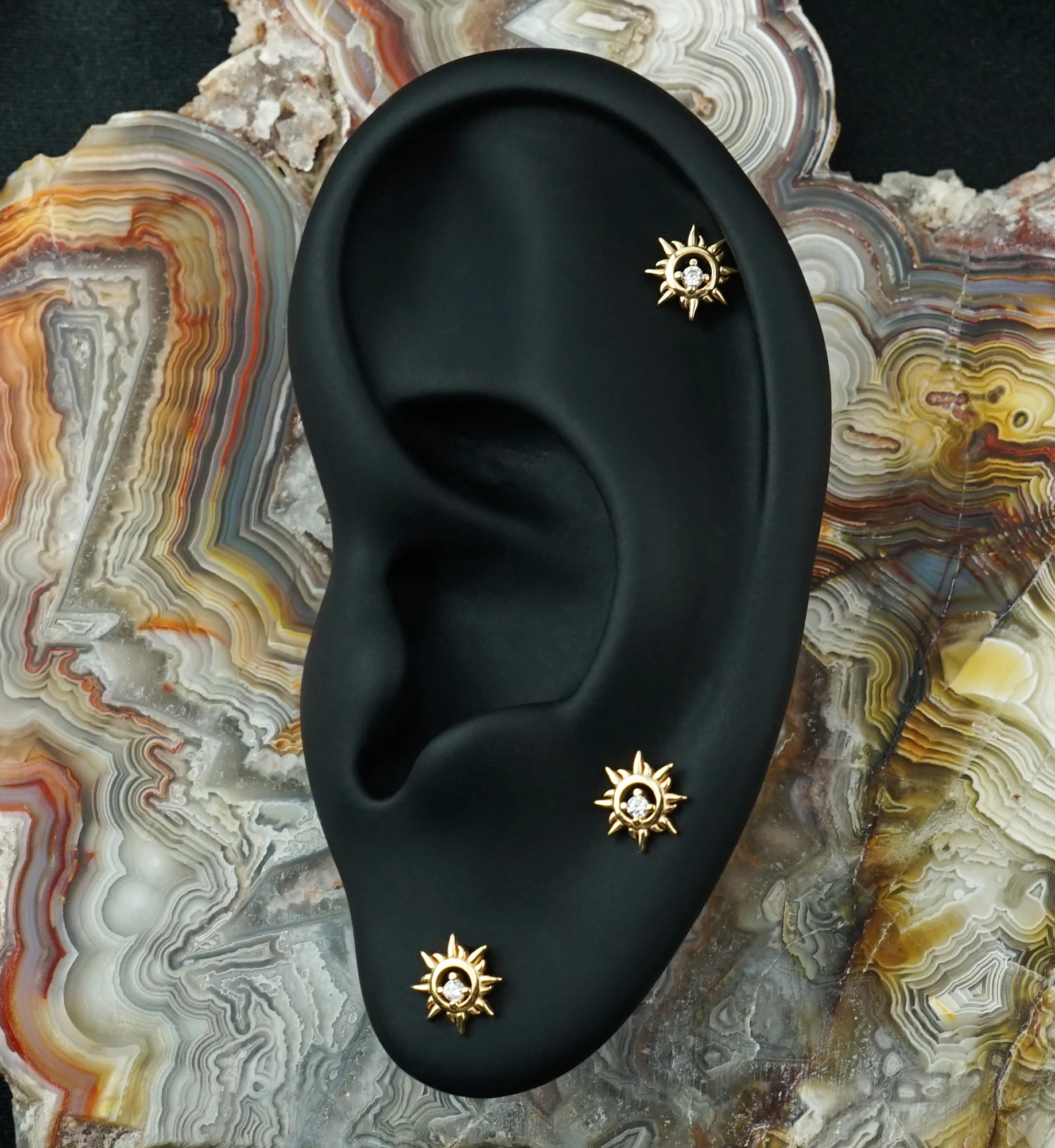 14kt Gold Helios Strike CZ Threadless Top - Image 2