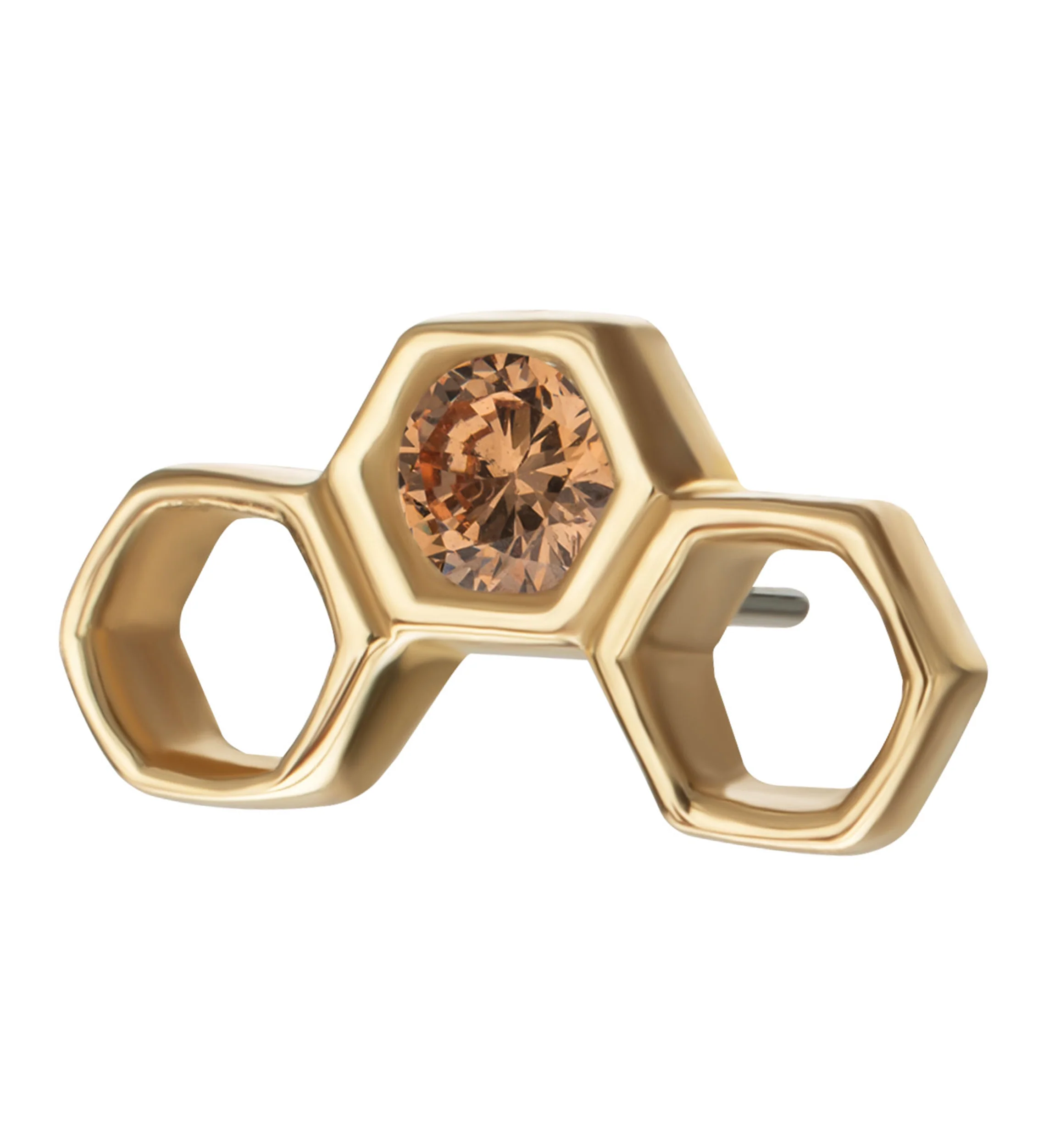 14kt Gold Hollow Hexagon Arch Champagne CZ Threadless Top - Image 3