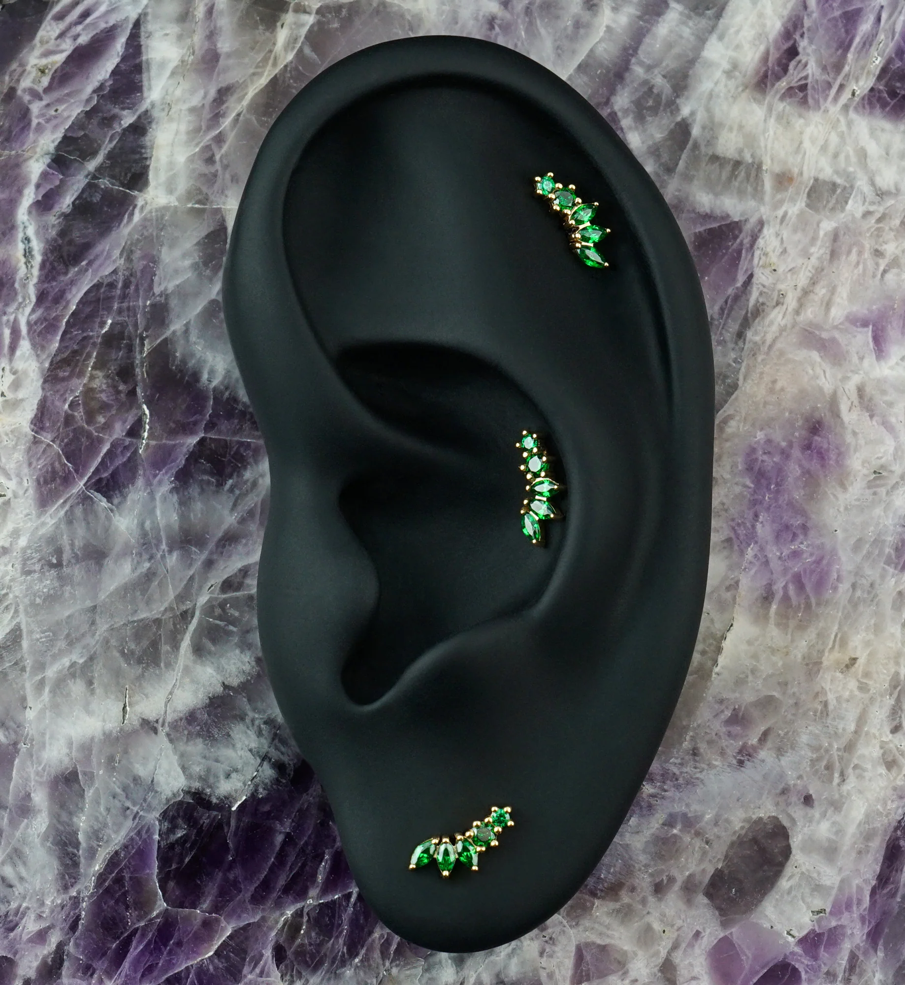 14kt Gold Laureate Emerald CZ Threadless Top - Image 2