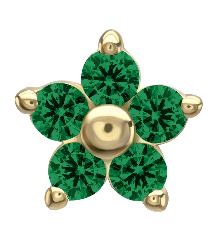 14kt Gold Mini Daisy Emerald CZ Threadless Top