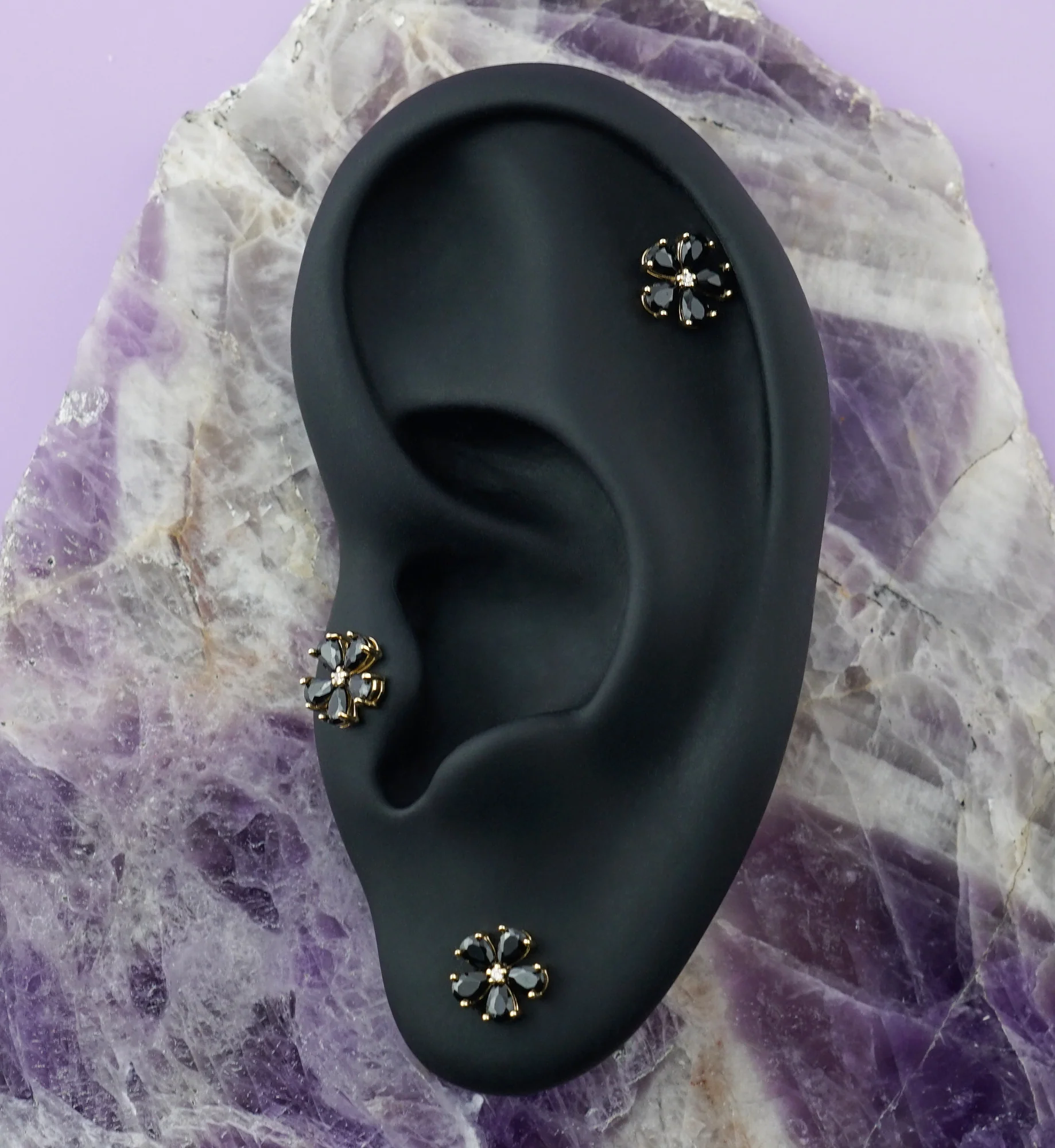 14kt Gold Myosotis Black CZ Threadless Top - Image 2