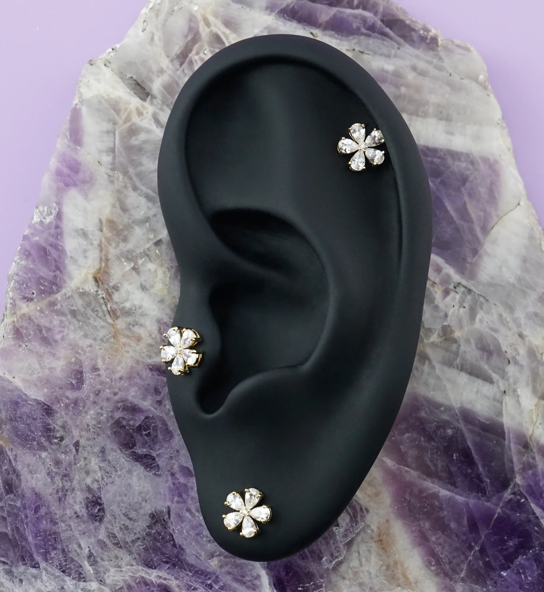 14kt Gold Myosotis Clear CZ Threadless Top - Image 2