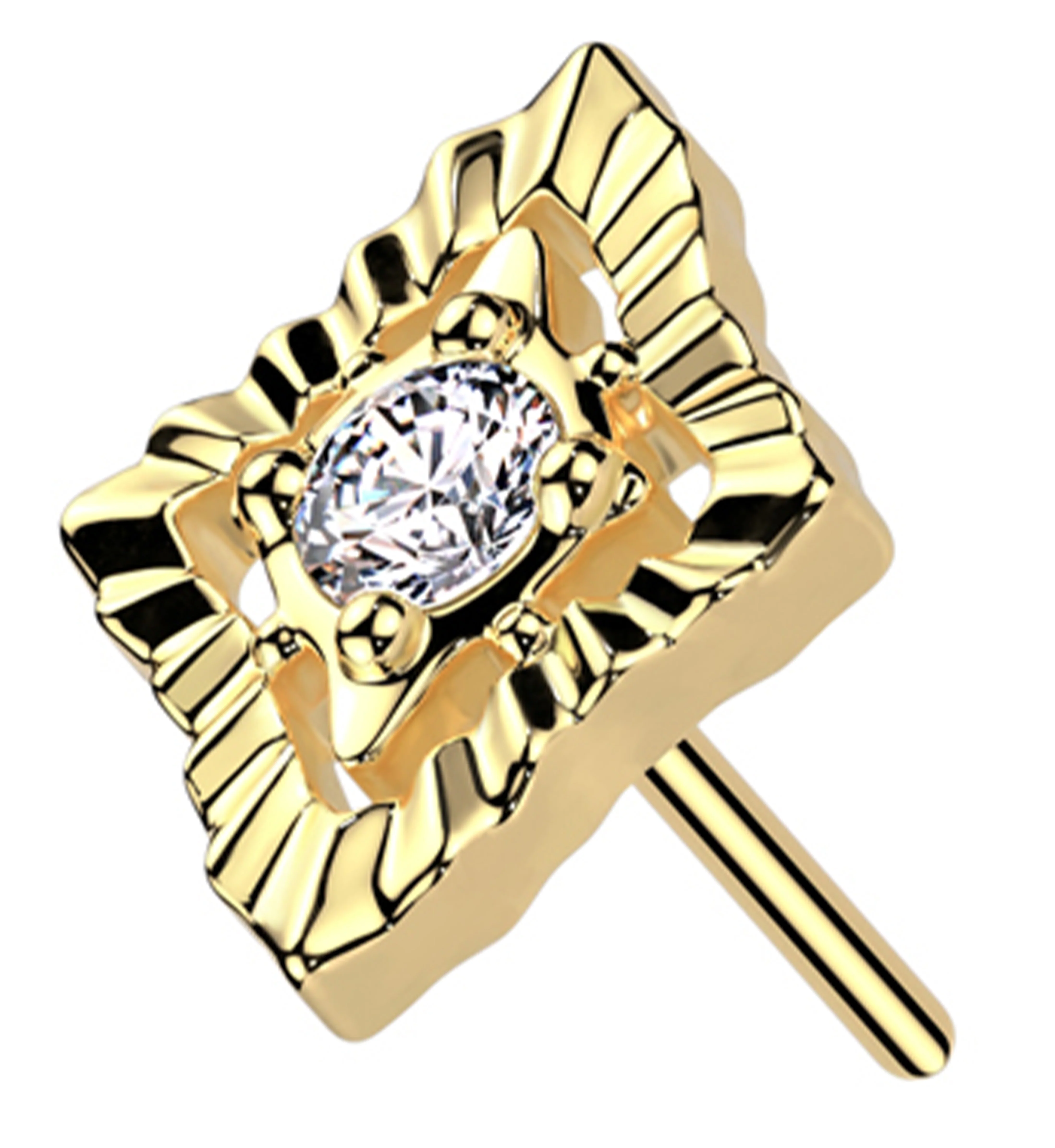 14kt Gold Rustle Clear CZ Threadless Top