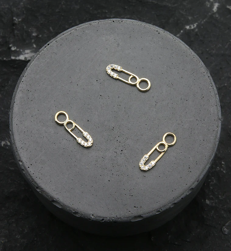 14kt Gold Safety Pin CZ Charm - Image 2