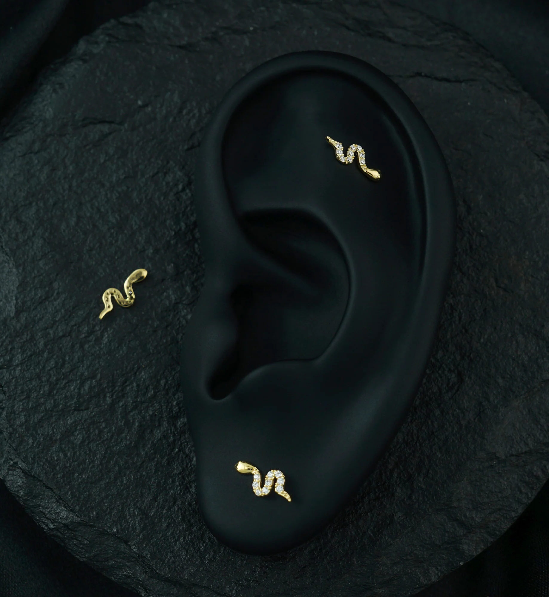 14kt Gold Slithering Serpent Clear CZ Threadless Top - Image 2
