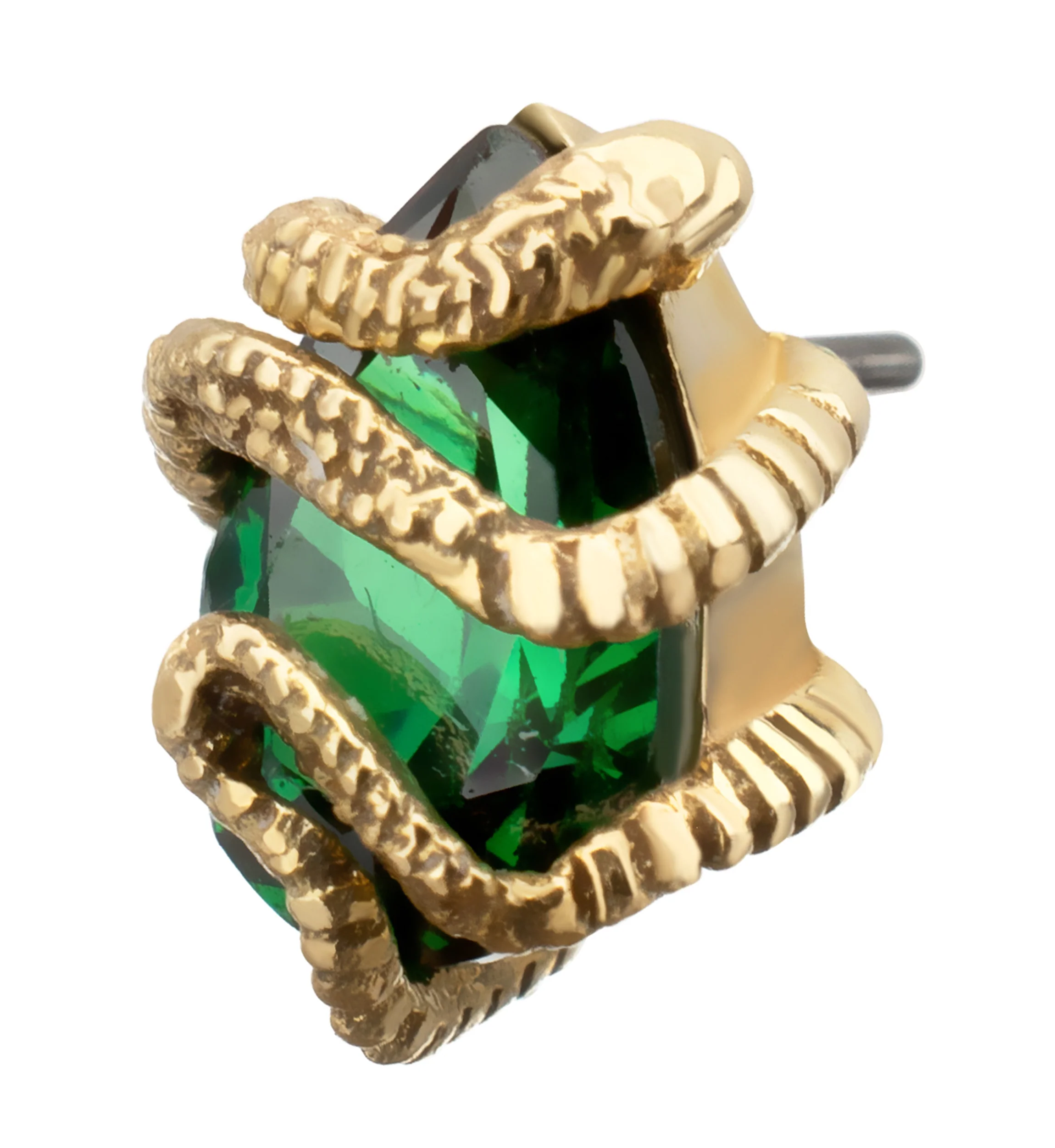 14kt Gold Snake Wrapped Teardrop Emerald CZ Threadless Top - Image 3