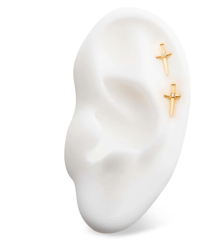 14kt Gold Dagger White Opalite Threadless Top - Image 3