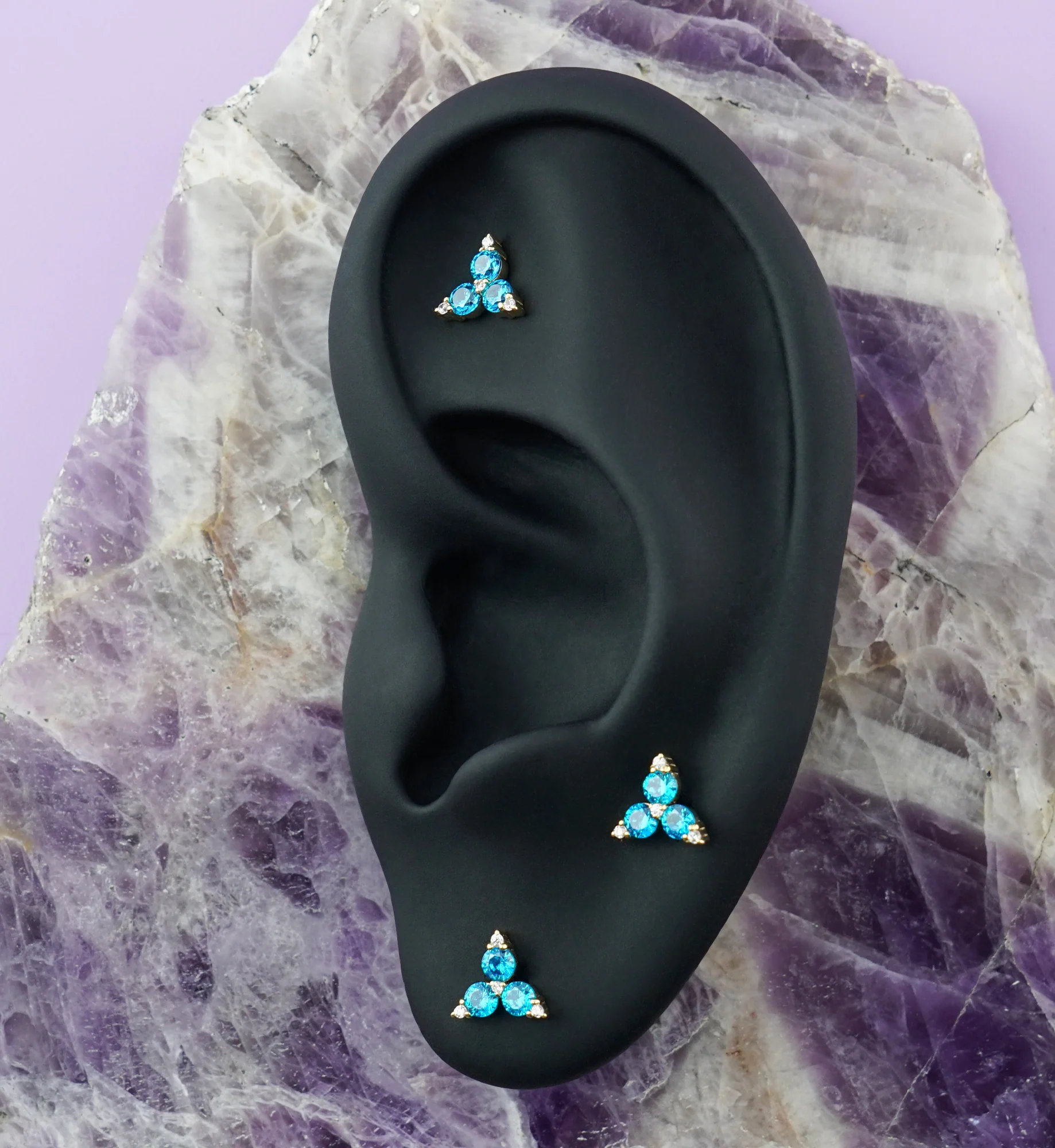 14kt Gold Triad Blue Topaz CZ Threadless Top - Image 2