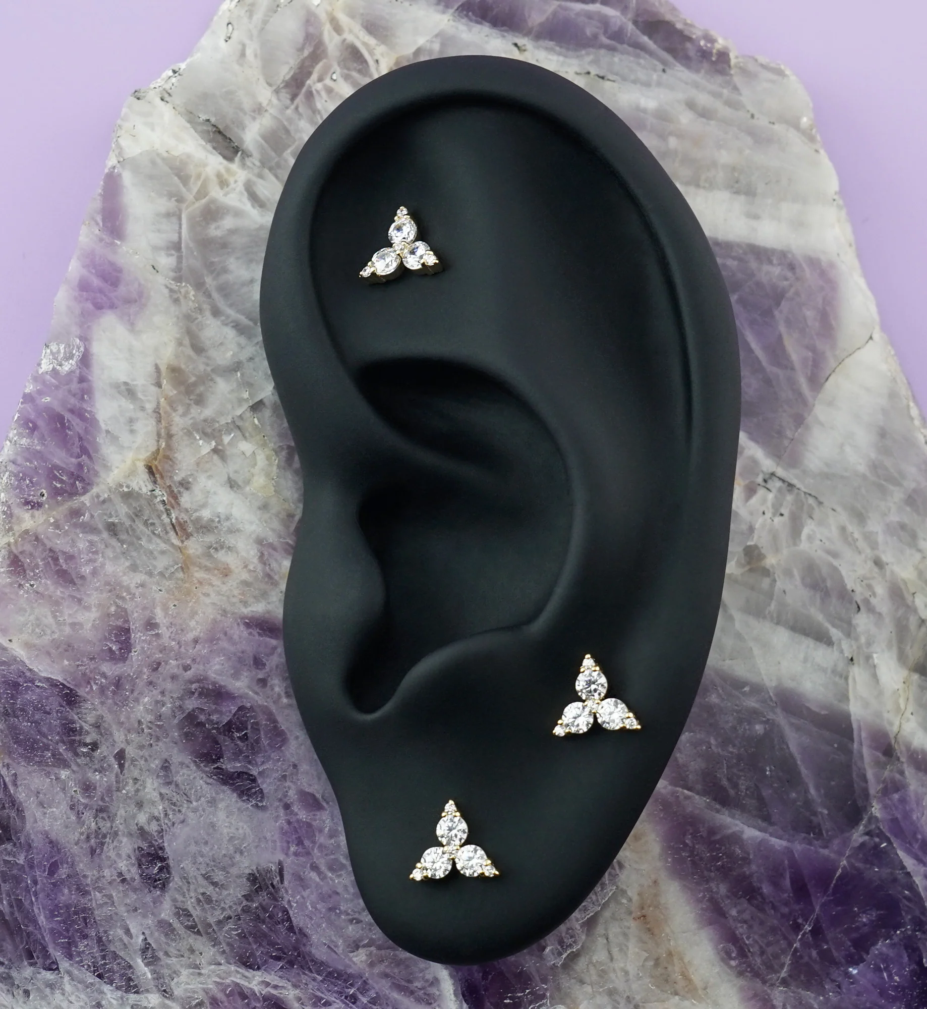 14kt Gold Triad Clear CZ Threadless Top - Image 2