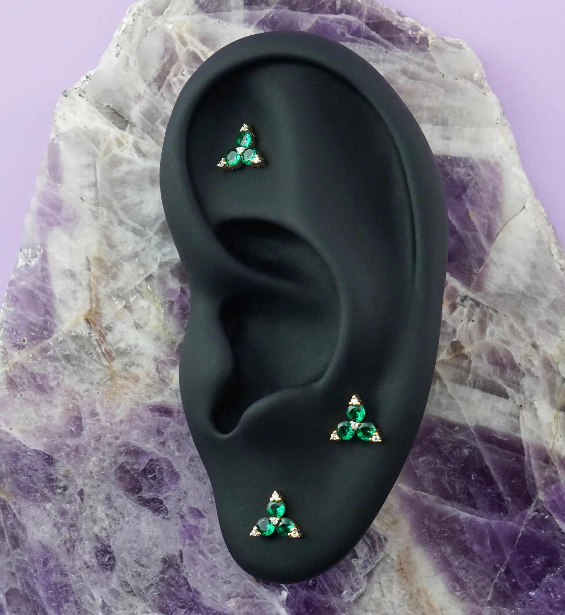 14kt Gold Triad Emerald CZ Threadless Top - Image 2