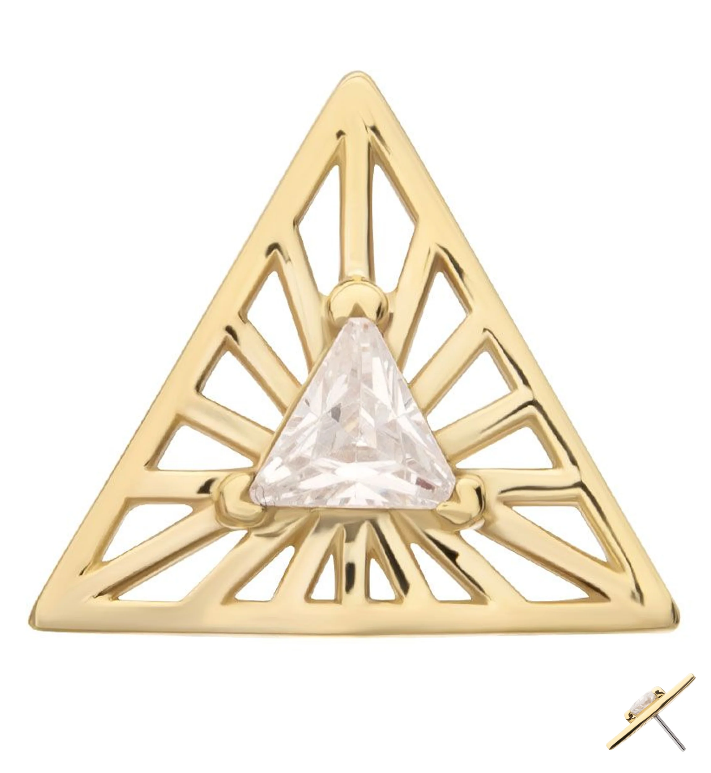14kt Gold Empire Triangle Clear CZ Threadless Top