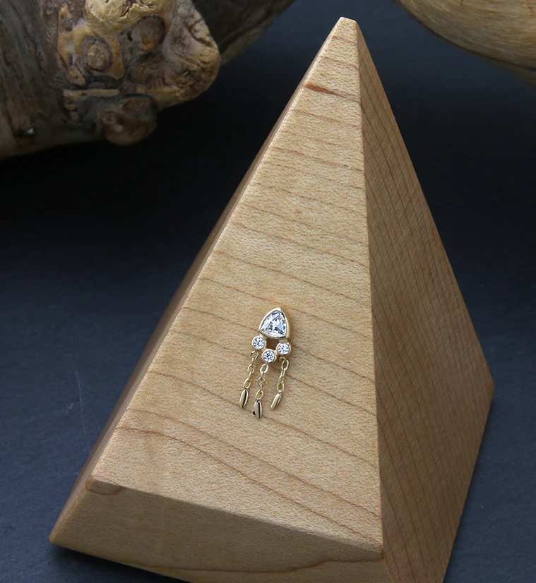 14kt Gold Triangle CZ Triple Dangle Threadless Top - Image 2