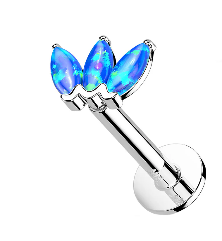14kt White Gold Empress Triple Blue Opalite Threadless Labret