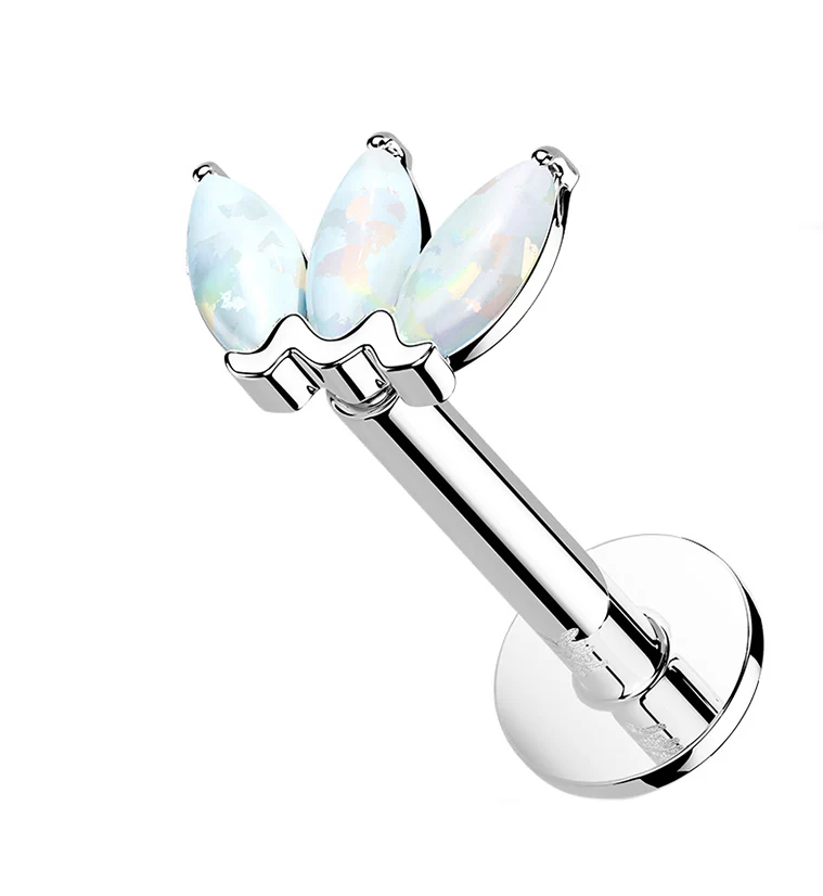 14kt White Gold Empress Triple White Opalite Threadless Labret