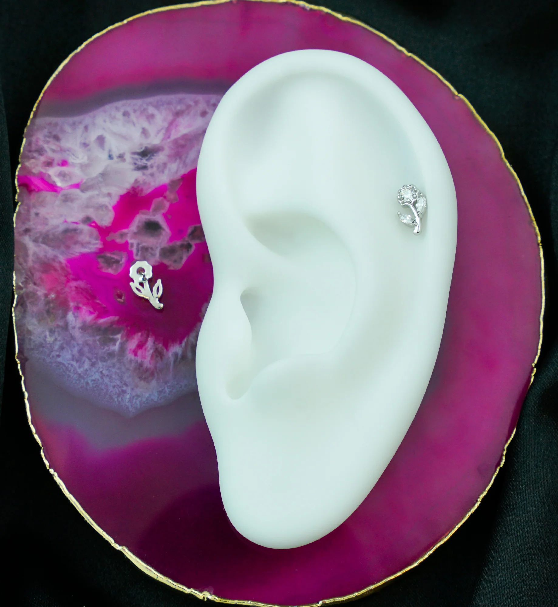 14kt White Gold Blooming Rose Clear CZ Threadless Top - Image 2