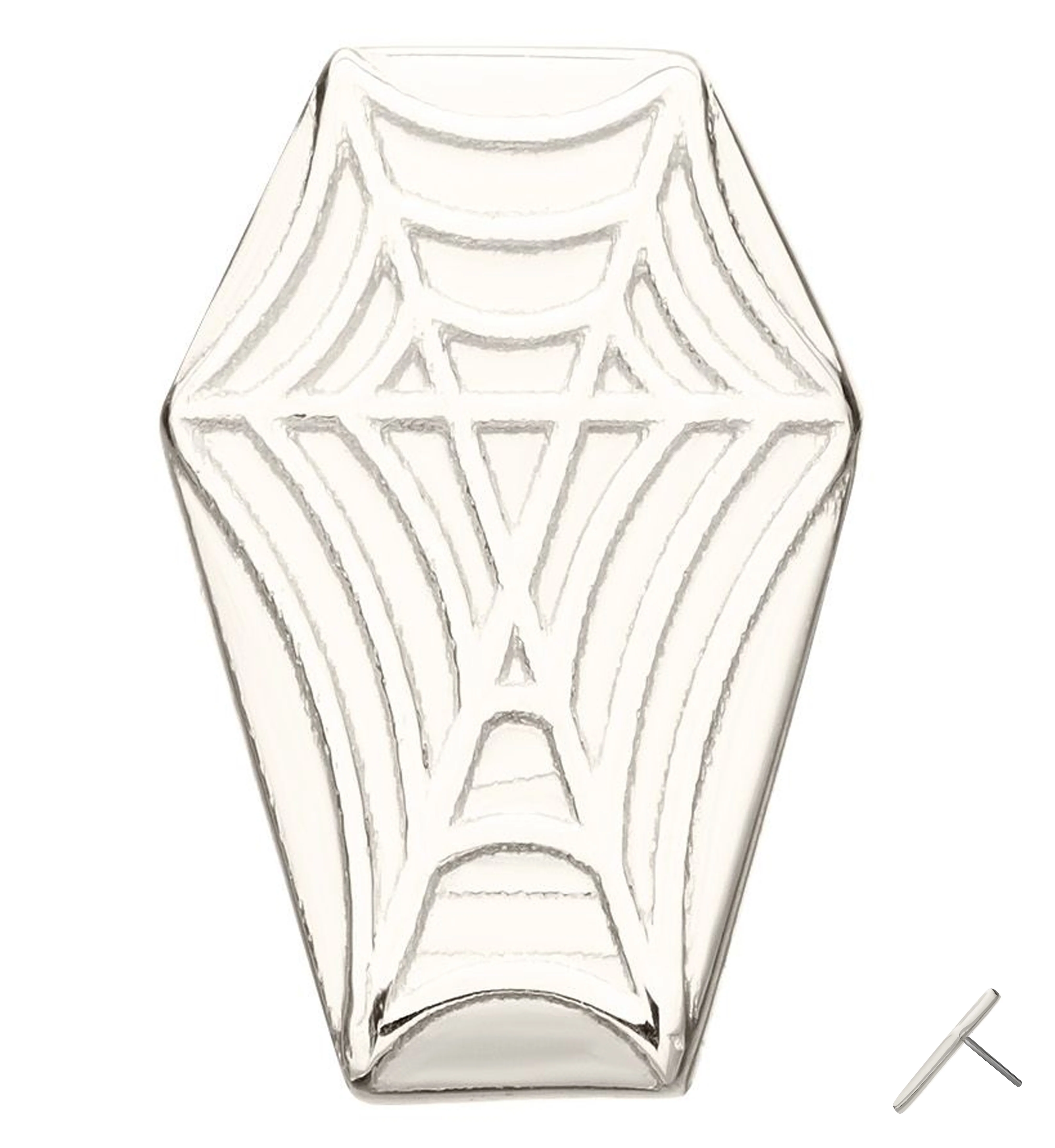14kt White Gold Carved Spiderweb Coffin Threadless Top