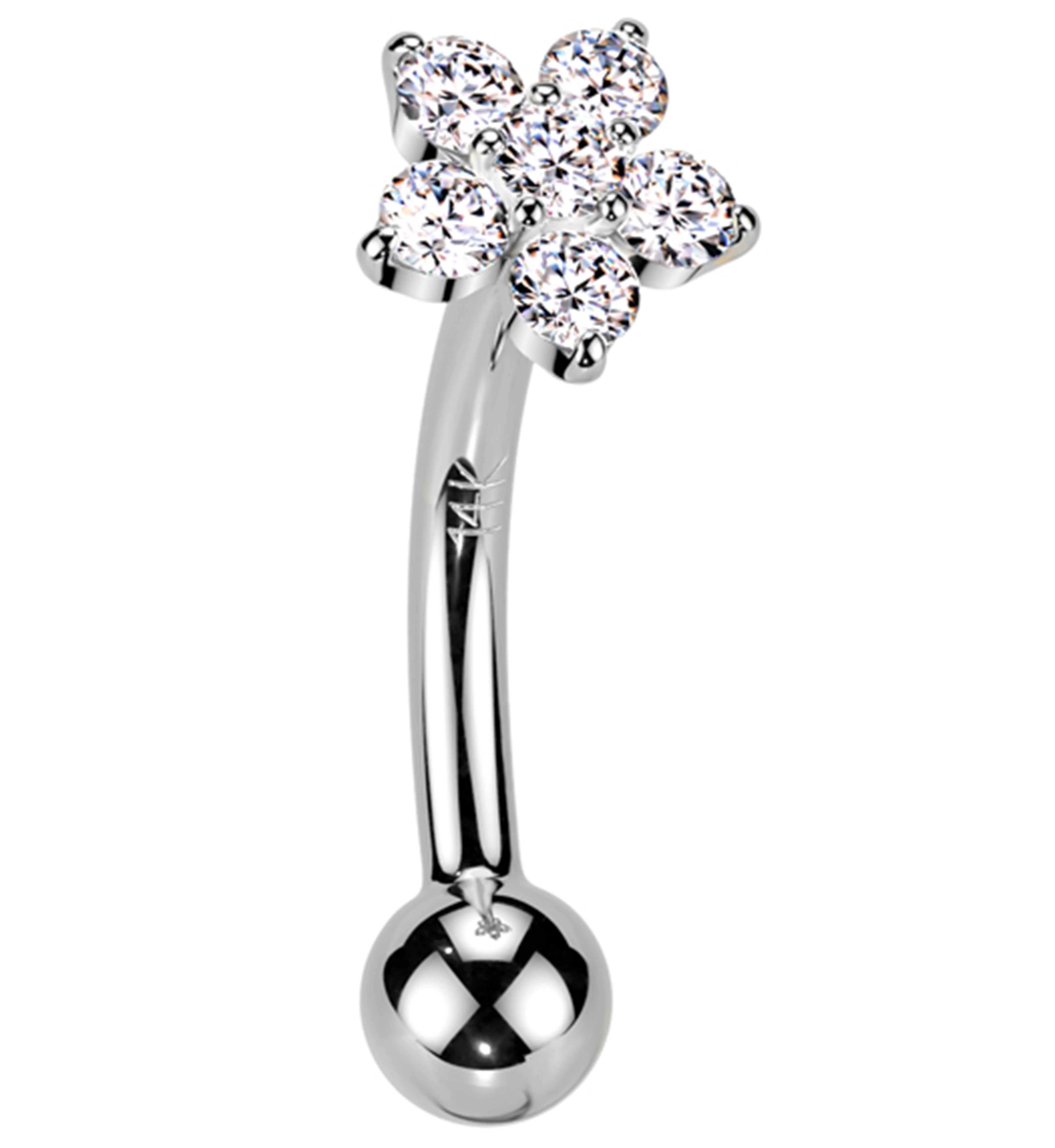 14kt White Gold Flower Clear CZ Threadless Curved Barbell