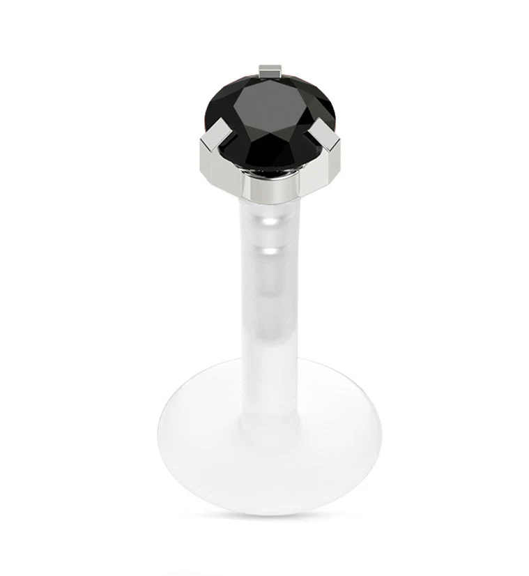 16G Black CZ Prong Push Top Labret